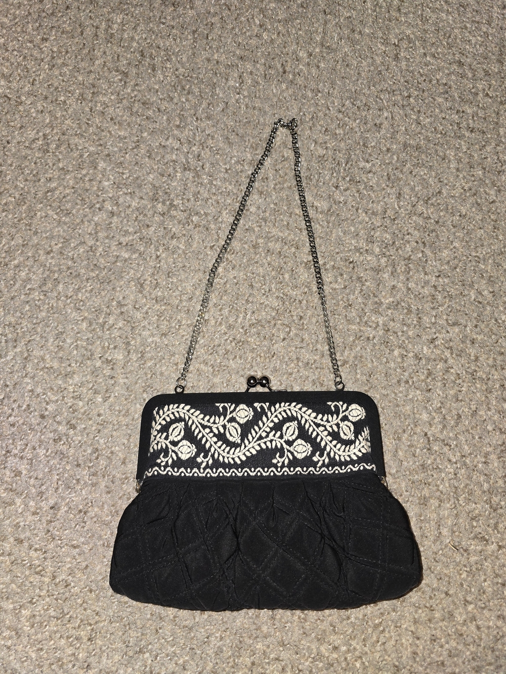 Vera Bradley Black Embroidered Evening Clutch with Chain Strap